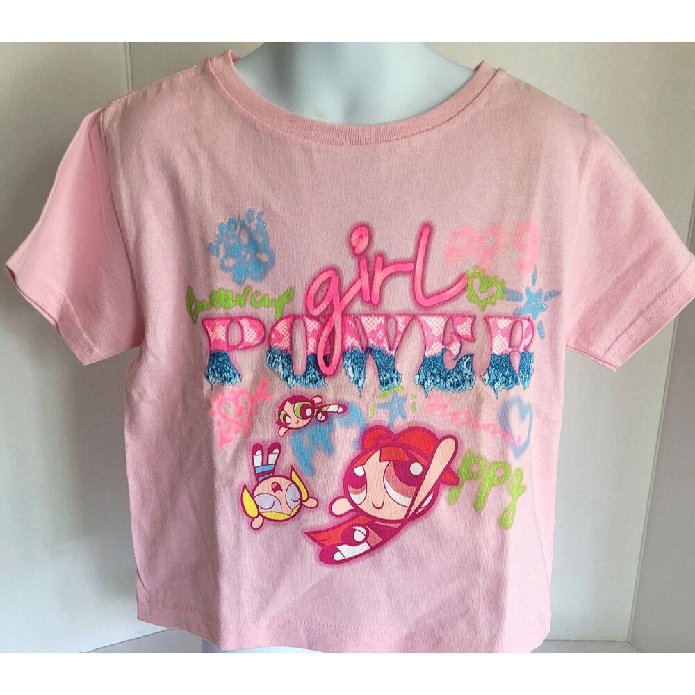 Vintage 2001 Powerpuff Girls Girl Power Tee XS 4/5 Pink Cartoon Network